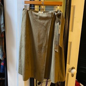 NWT Maeve faux vegan suede wrap skirt green brown adjustable waist size M
